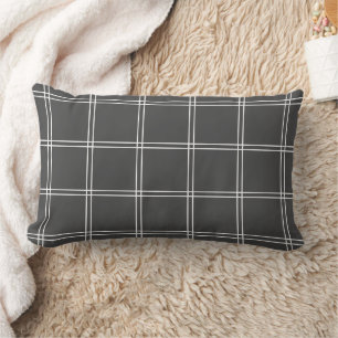 Charcoal Gray and White Windowpane Check Lumbar Pillow