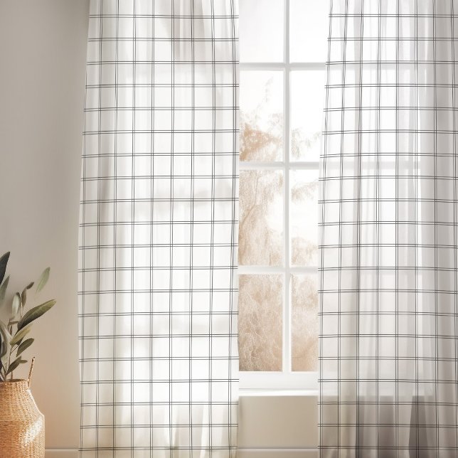 Charcoal Gray and White Windowpane Check Sheer Curtains (Creator Uploaded)