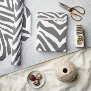 Charcoal Gray and White Zebra Stripes Animal Print Wrapping Paper