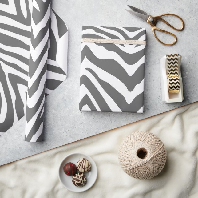 Charcoal Gray and White Zebra Stripes Animal Print Wrapping Paper (Crafts)