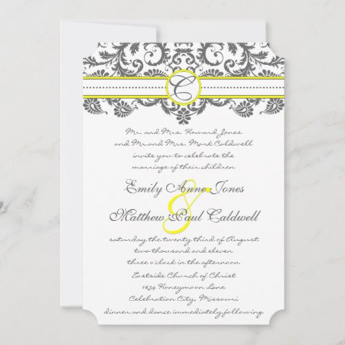 Charcoal Gray and Yellow Wedding Invitations