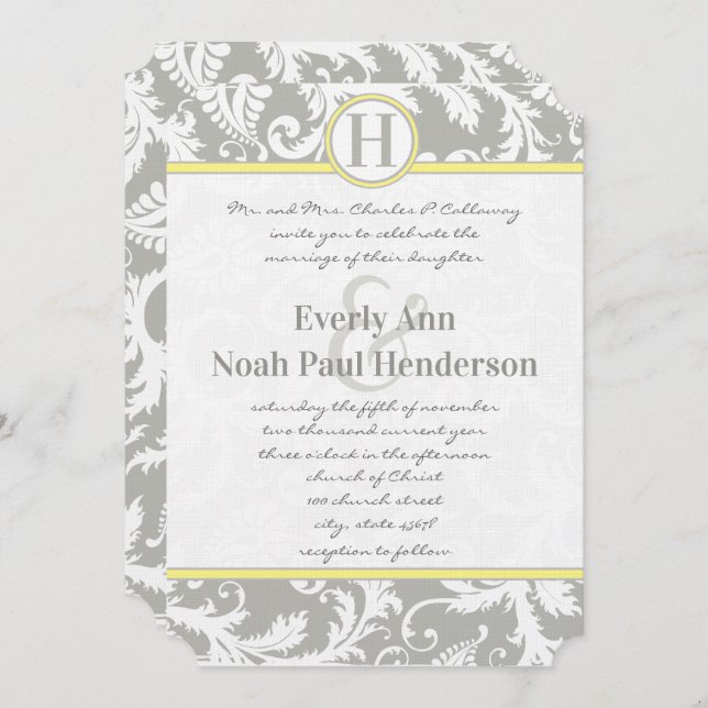 Charcoal Gray and Yellow Wedding Invitations (Front/Back)