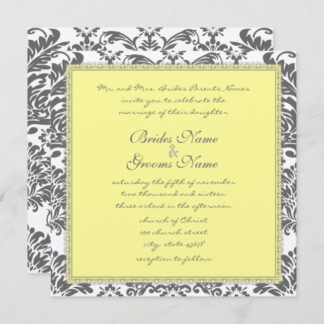 Charcoal Gray and Yellow Wedding Invitations (Front/Back)
