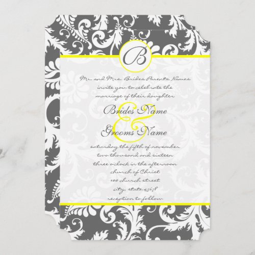Charcoal Gray and Yellow Wedding Invitations