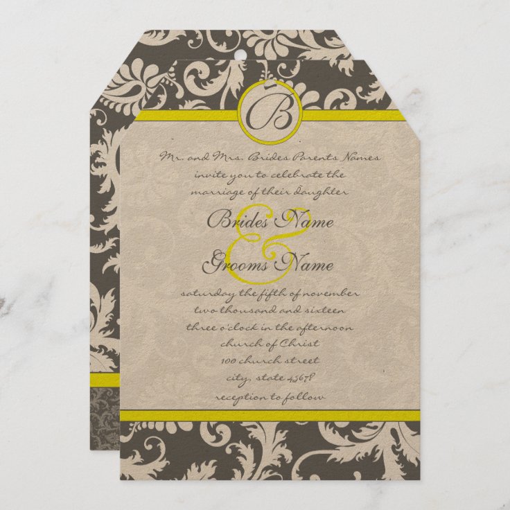 Charcoal Gray and Yellow Wedding Invitations Zazzle
