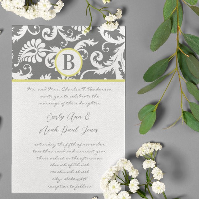 Charcoal Gray and Yellow Wedding Invitations (Creator Uploaded)