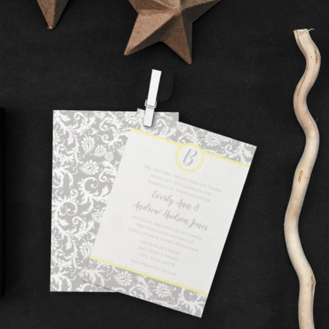 Charcoal Gray and Yellow Wedding Invitations (Creator Uploaded)