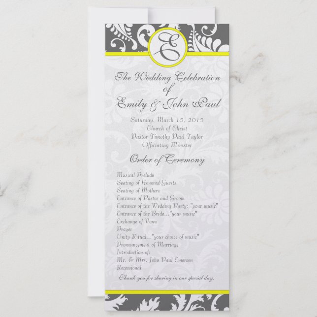 Charcoal Gray and Yellow Wedding Invitations (Front)