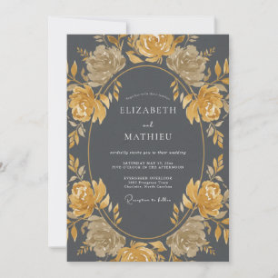 Charcoal Gray Aristocratic Vintage Wedding Invitation