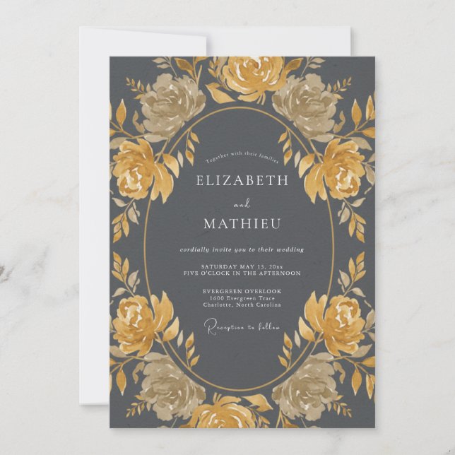 Charcoal Gray Aristocratic Vintage Wedding Invitation (Front)