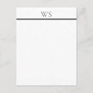 Charcoal Gray Bar Monogram Elegant Flat Note Card