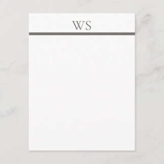 Charcoal Gray Bar Monogram Elegant Flat Note Card