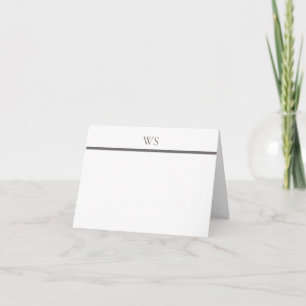 Charcoal Gray Bar Monogram Elegant Folded Note Card