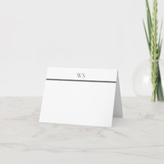 Charcoal Gray Bar Monogram Elegant Folded Note Card