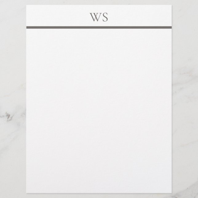 Charcoal Gray Bar Monogram Letterhead Stationery (Front)