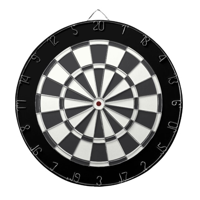 Charcoal Gray Black And White Dartboard With Darts (Front)