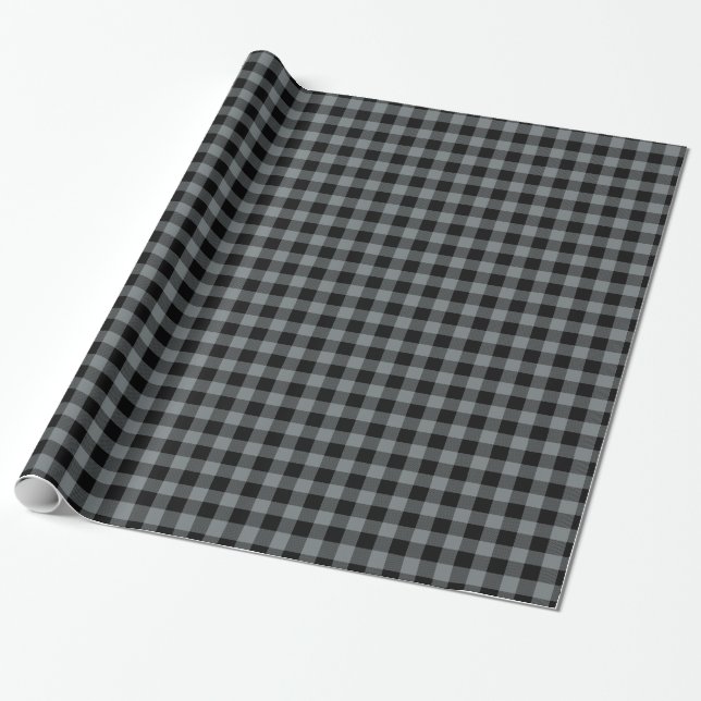 Charcoal Gray Black Buffalo Plaid Tartan Wrapping Paper (Unrolled)