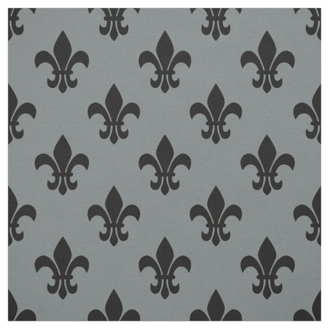 Charcoal Gray, Black Fleur De Lis Pattern Sz6 Fabric (Swatch)