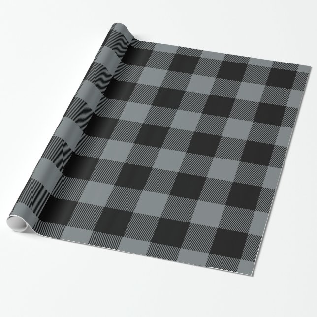 Charcoal Gray Black Huge Buffalo Plaid Lumberjack Wrapping Paper (Unrolled)
