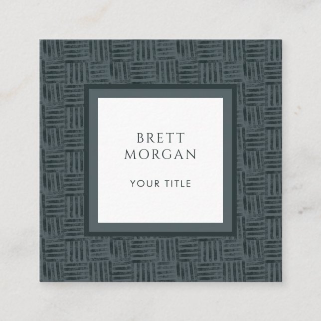 Charcoal Gray Black Lines Square Business Card (Front)