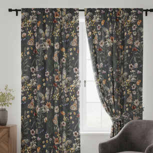 Charcoal Gray Boho Floral  Blackout Curtains