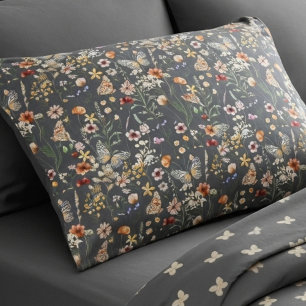 Charcoal Gray Boho Wildflowers Pillow Case