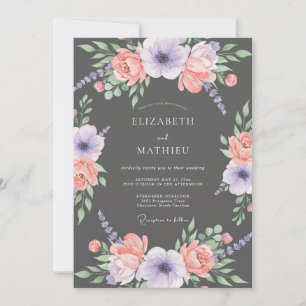 Charcoal Gray Bold Botanical Wedding Invitation