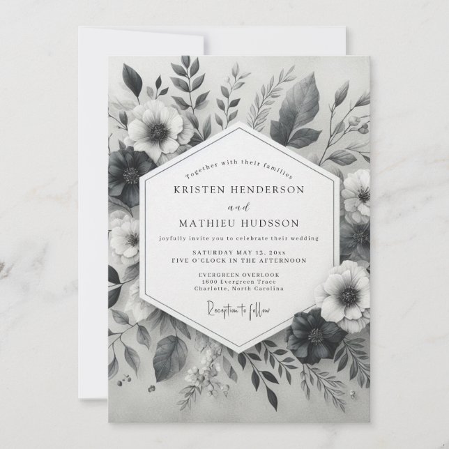 Charcoal Gray Breathtaking Winter Wedding Invitation (Front)