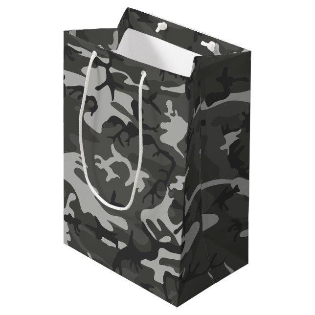 Charcoal Gray Camouflage Medium Gift Bag (Front Angled)