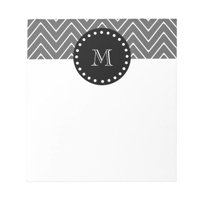 Charcoal Gray Chevron Pattern | Black Monogram Notepad (Front)