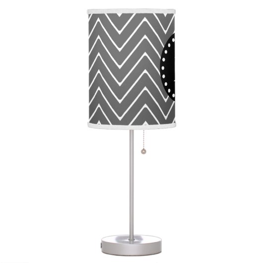 Charcoal Gray Chevron Pattern | Black Monogram Table Lamp (Left)