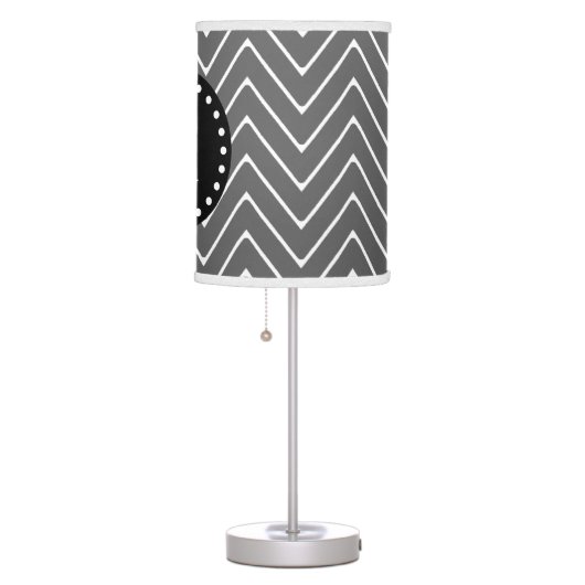 Charcoal Gray Chevron Pattern | Black Monogram Table Lamp (Right)
