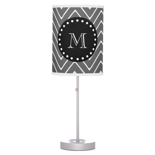 Charcoal Gray Chevron Pattern | Black Monogram Table Lamp (Front)