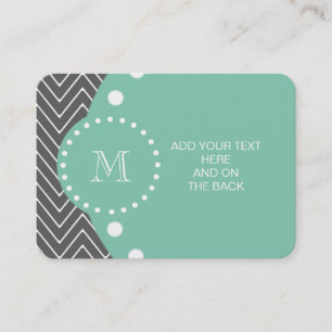 Charcoal Gray Chevron Pattern   Mint Green Monogra Business Card