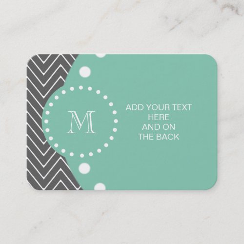 Charcoal Gray Chevron Pattern | Mint Green Monogra Business Card