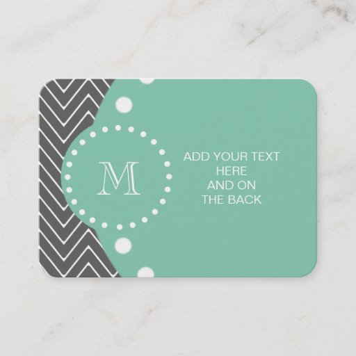 Customizable Charcoal Gray Chevron Pattern | Mint Green Monogra Business Card