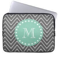 Charcoal Gray Chevron Pattern | Mint Green Monogra