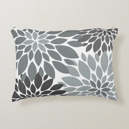 Charcoal Gray Chrysanthemums Floral Pattern Accent Pillow