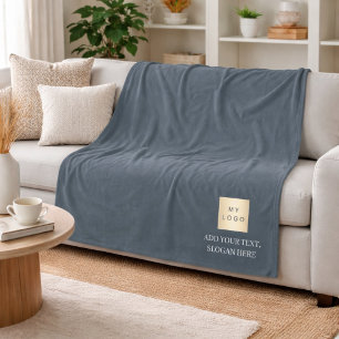 Charcoal gray corporate logo company gift text fleece blanket