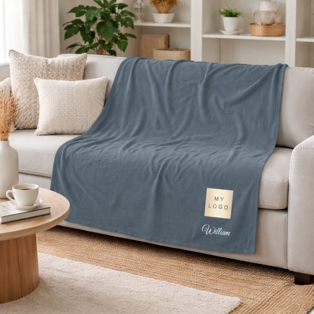 Charcoal gray corporate logo company name script fleece blanket (Creator Uploaded)