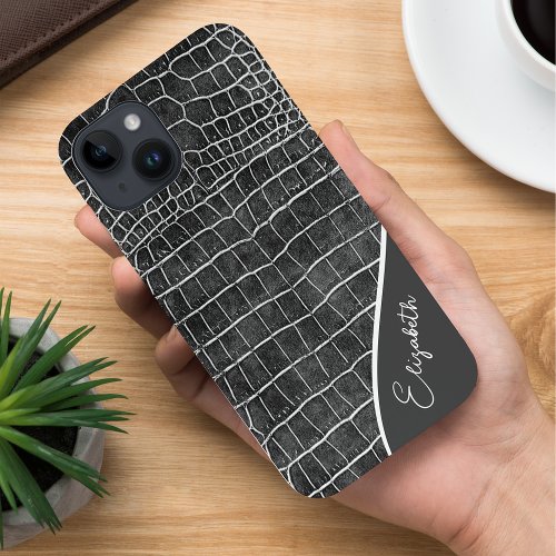 Charcoal Gray Crocodile Personalized Case_Mate iPhone 14 Case