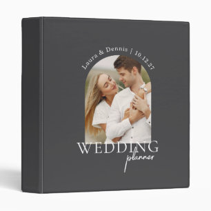 Charcoal Gray Custom Couple Photo Wedding Planner 3 Ring Binder