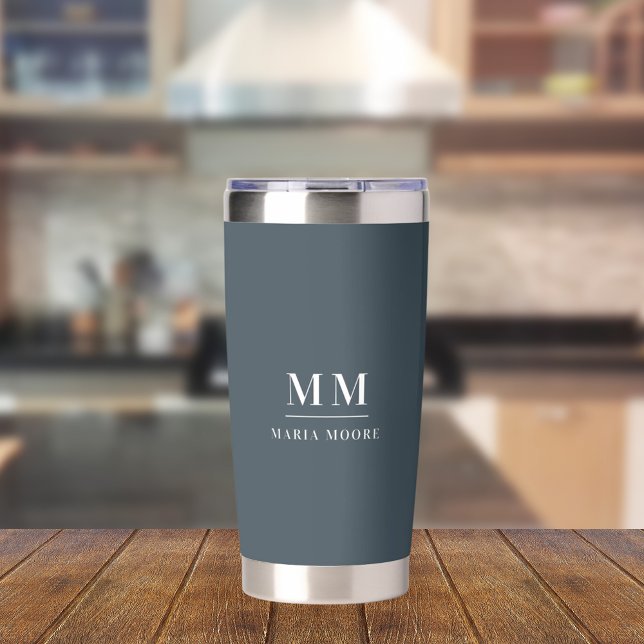 Charcoal gray custom monogram initials name insulated tumbler (Creator Uploaded)