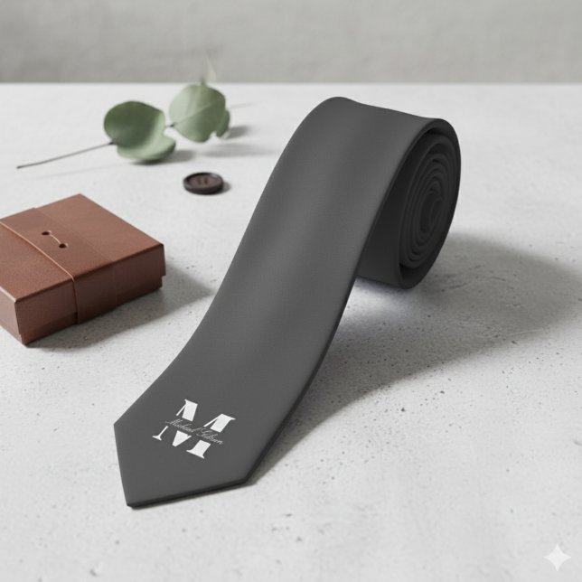 Charcoal Gray | Custom Monogram Wedding Groomsmen  Neck Tie (Charcoal Gray | Custom Monogram Wedding Groomsmen Neck Tie)