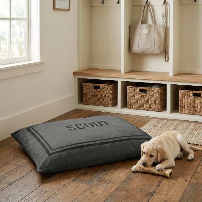 Charcoal Gray Custom Name Monogrammed Pet Bed (Creator Uploaded)