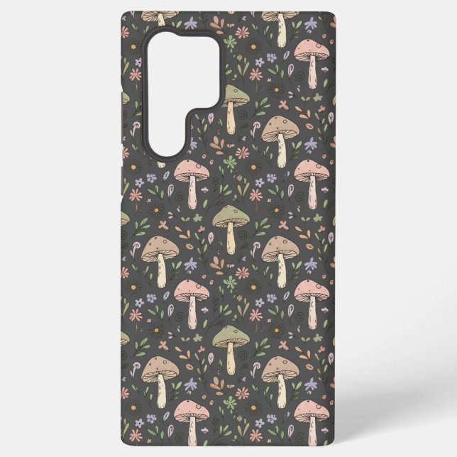 Charcoal Gray Earthy Fungi Seamless Pattern Samsung Galaxy Case (Back)