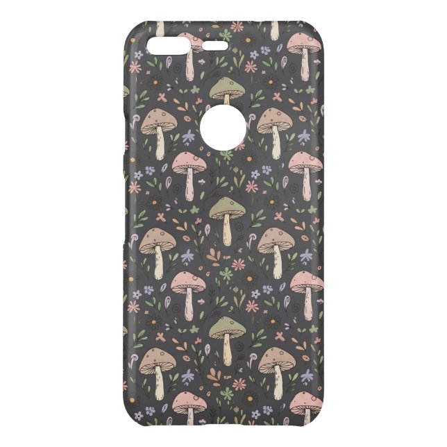 Charcoal Gray Earthy Fungi Seamless Pattern Uncommon Google Pixel Case (Back)
