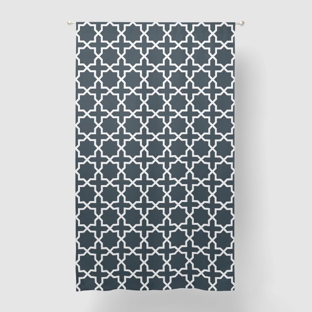 Charcoal Gray EIGHT POINTED STAR Moroccan Pattern Blackout Curtains (Front)