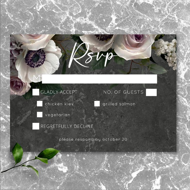 Charcoal Gray Elegant Floral Modern Wedding Dinner RSVP Card (Charcoal Gray Elegant Floral Modern Wedding RSVP Card)