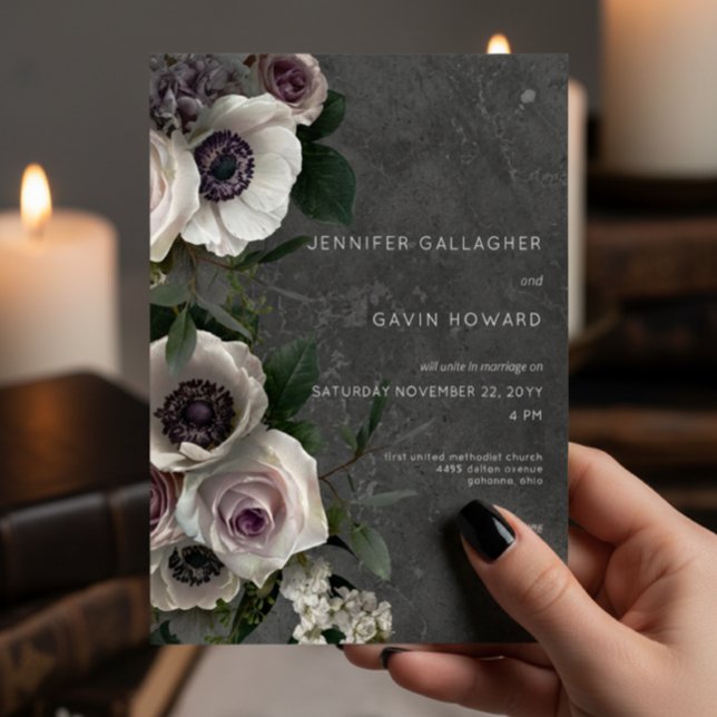 Charcoal Gray Elegant Floral Modern Wedding Invitation (Creator Uploaded)